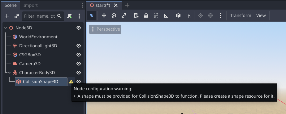 The CollisionShape3D node warning
