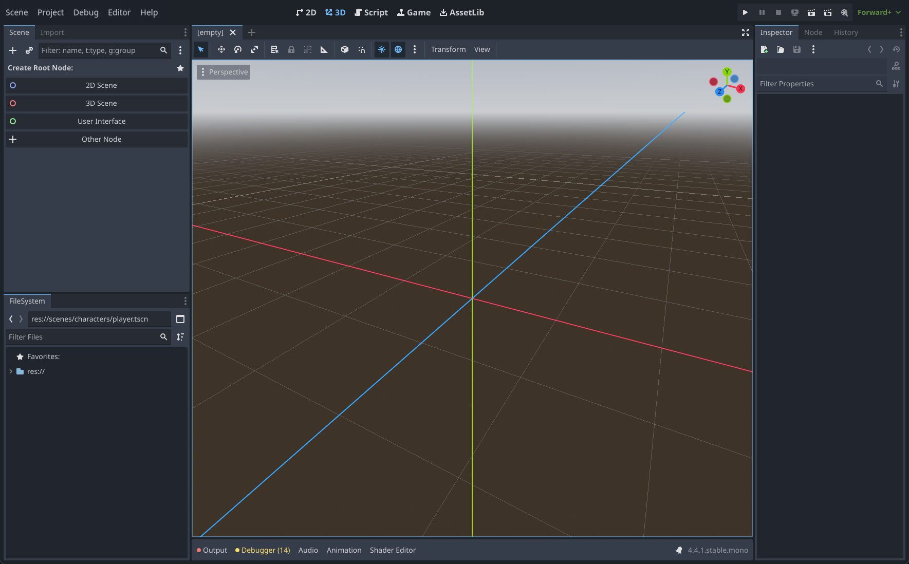 Our project in the Godot editor